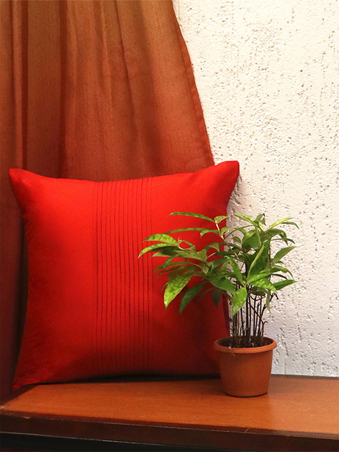 

ZEBA Red Embroidered Square Cushion Cover