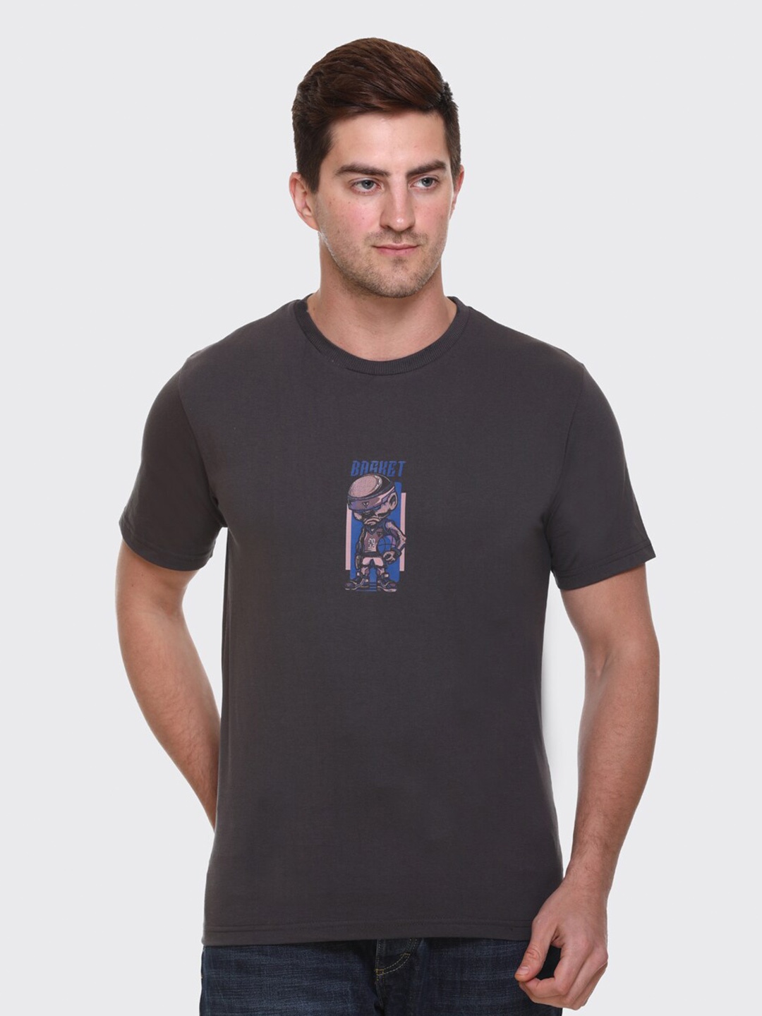 

Obaan Men Grey Graphic Printed Cotton T-shirt