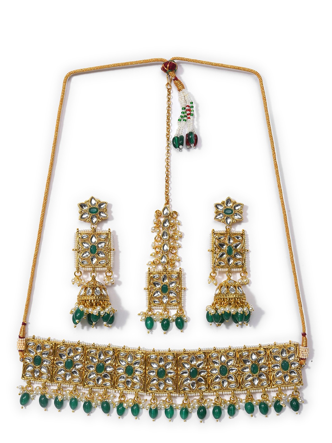 

SOHI Gold Plated Green Kundan Jewellery Set