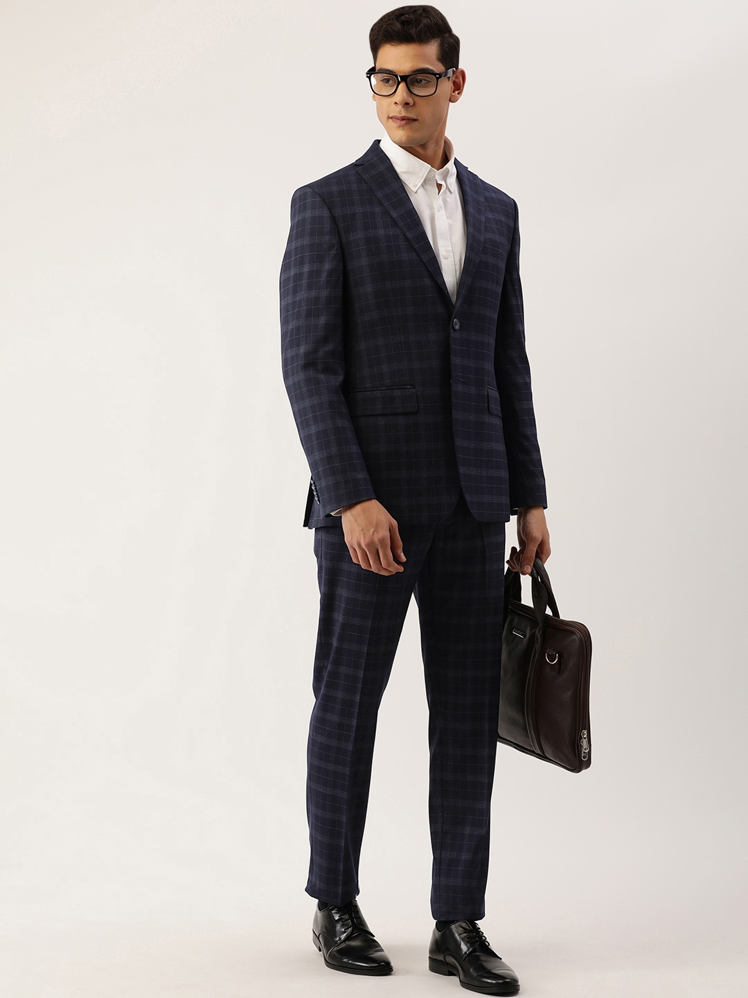 

Peter England Men Navy Blue Neo Slim Fit Checked Single-Breasted Two-Piece Formal Suit