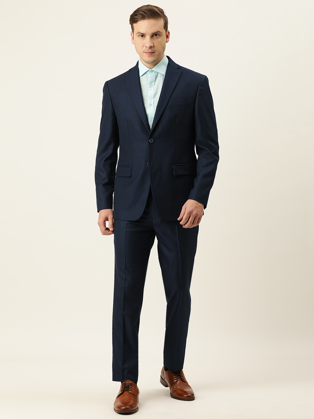 

Peter England Men Navy Blue Self Design Neo-Slim Fit Single-Breasted Formal Suit