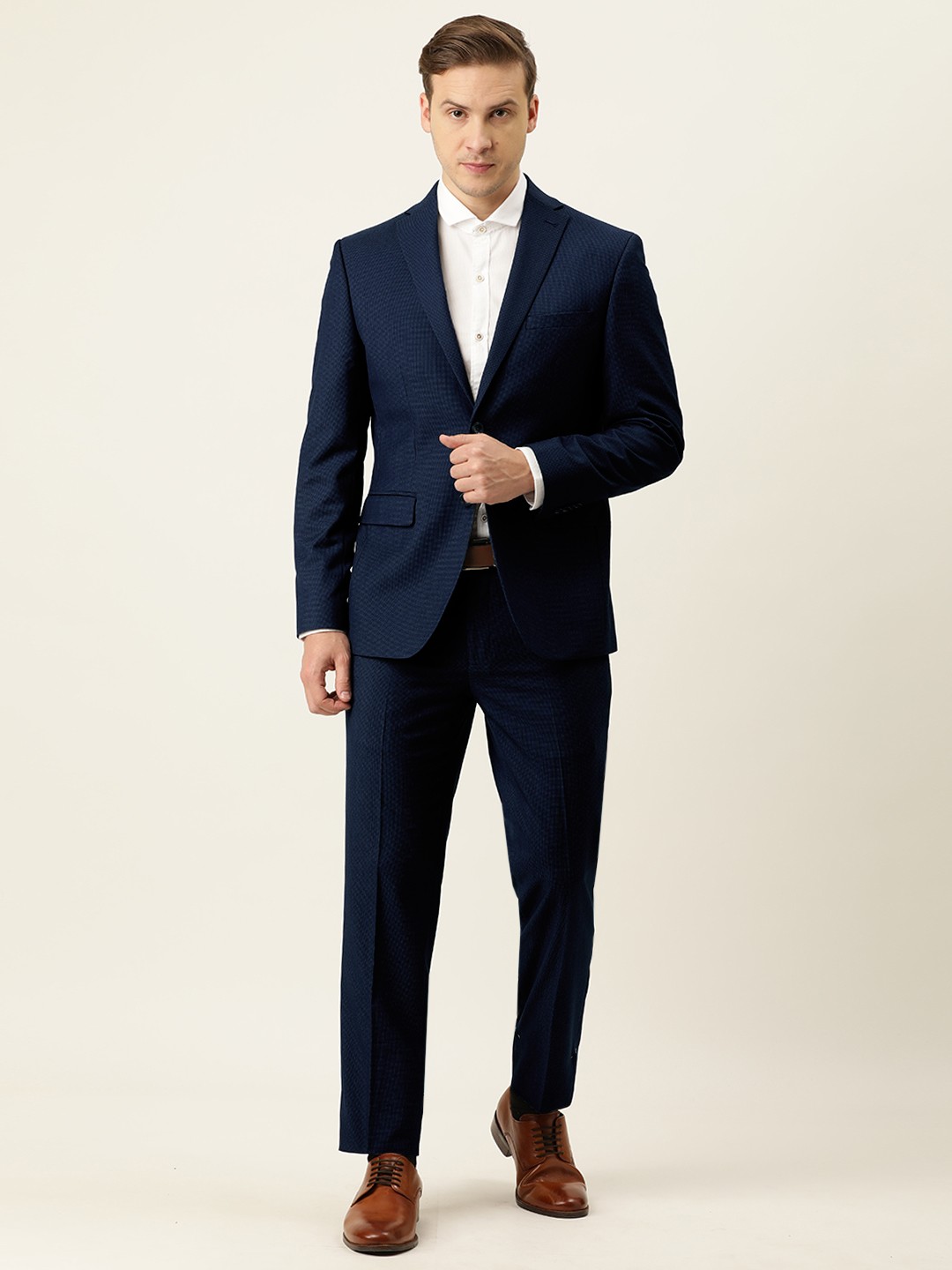 

Peter England Men Teal Blue Self Design Neo-Slim Fit Single-Breasted Formal Suit
