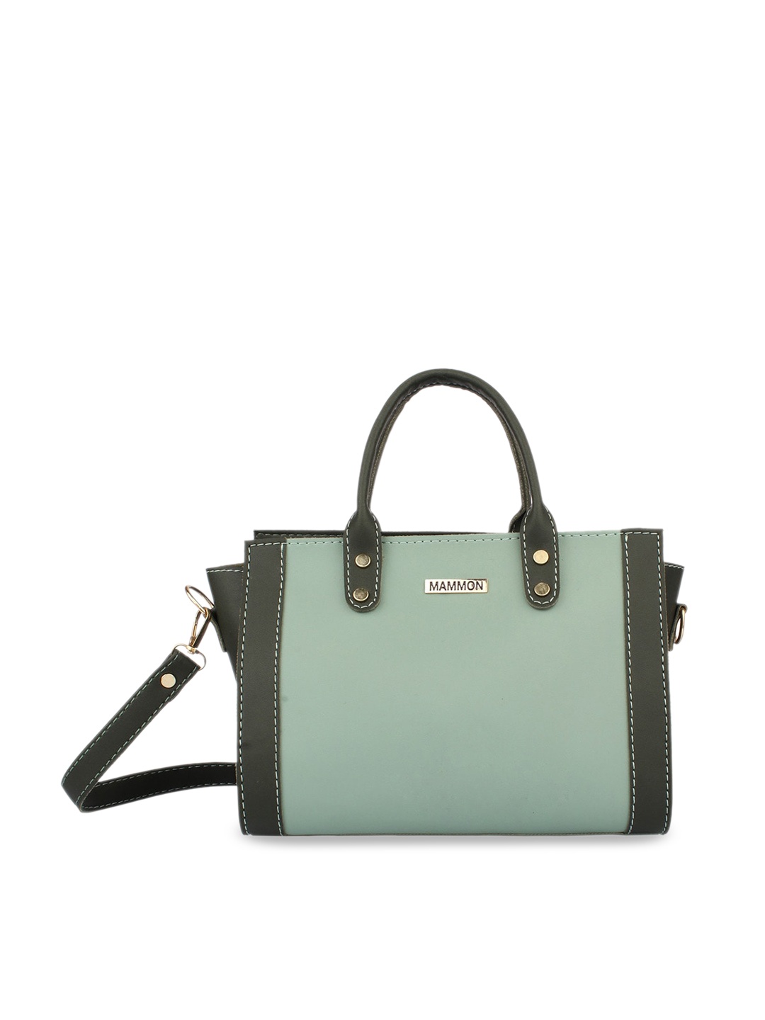 

MAMMON Sea Green Colourblocked PU Structured Handheld Bag