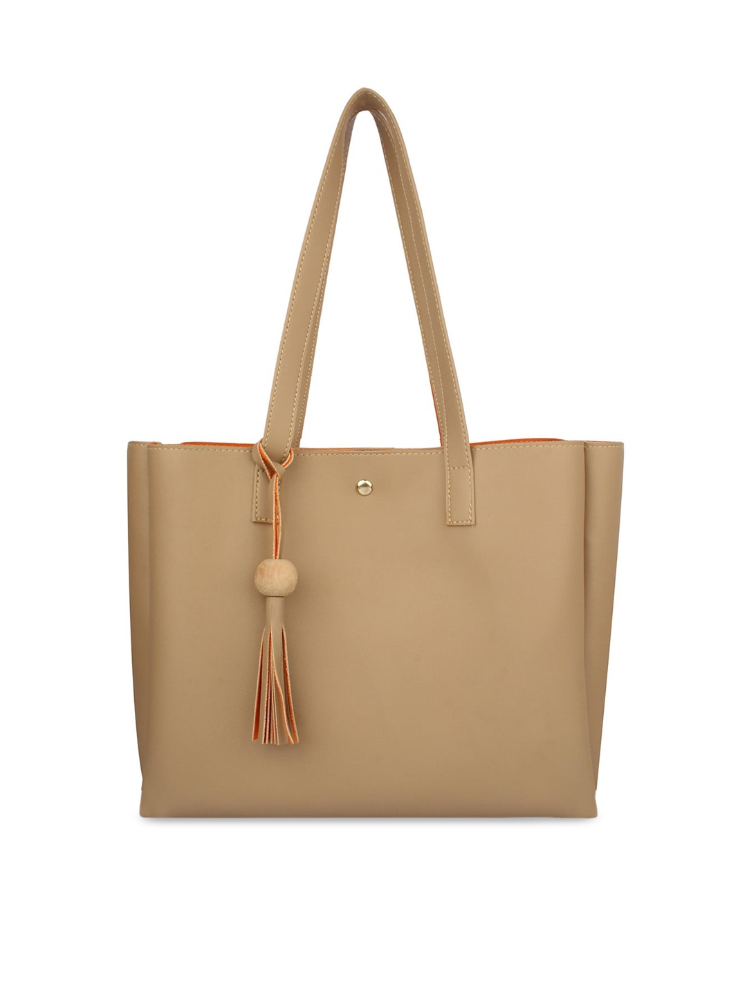 

MAMMON Cream-Coloured PU Structured Tote Bag with Tasselled