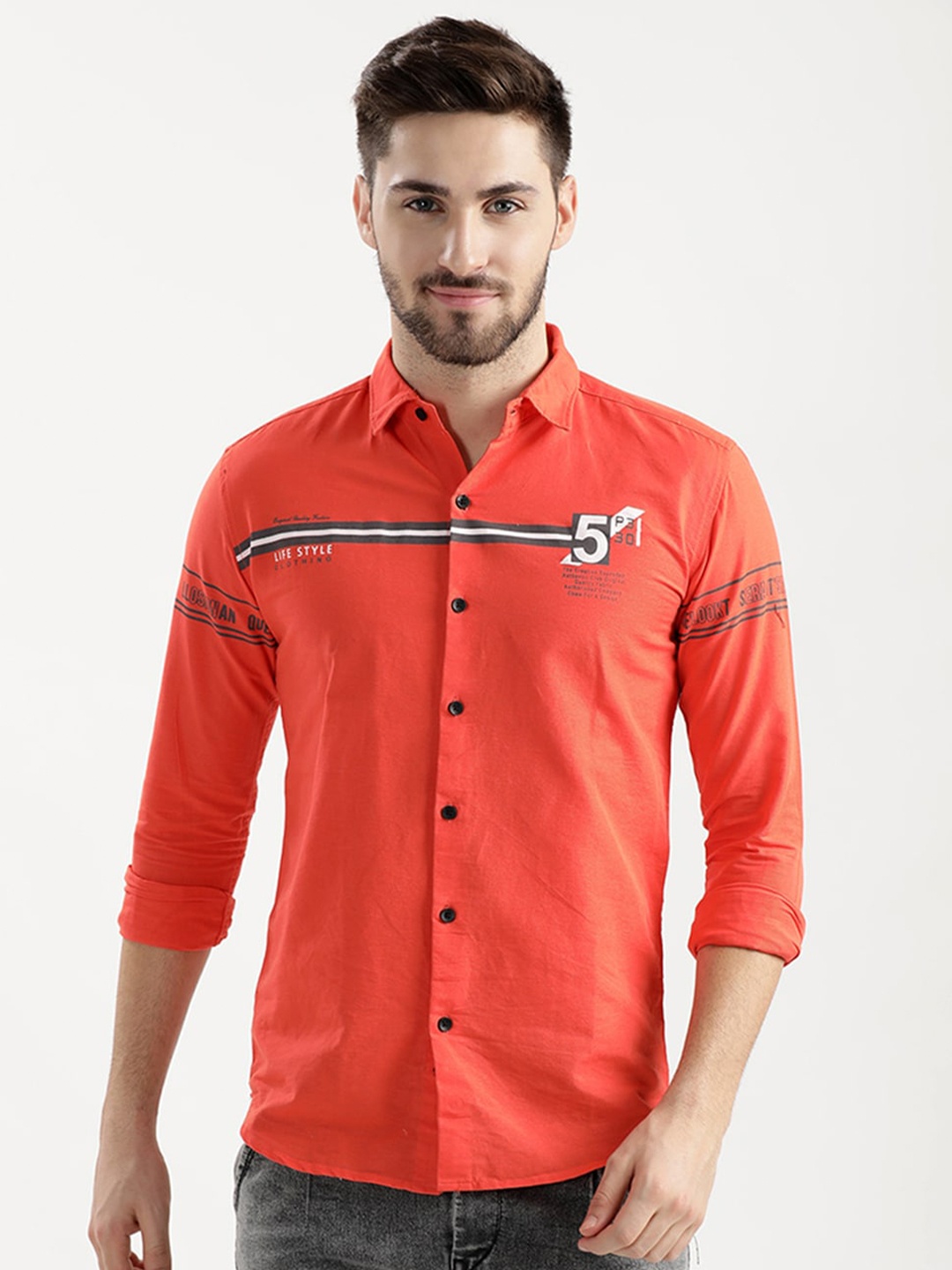 

V2 Value & Variety Men Red Striped Cotton Casual Shirt