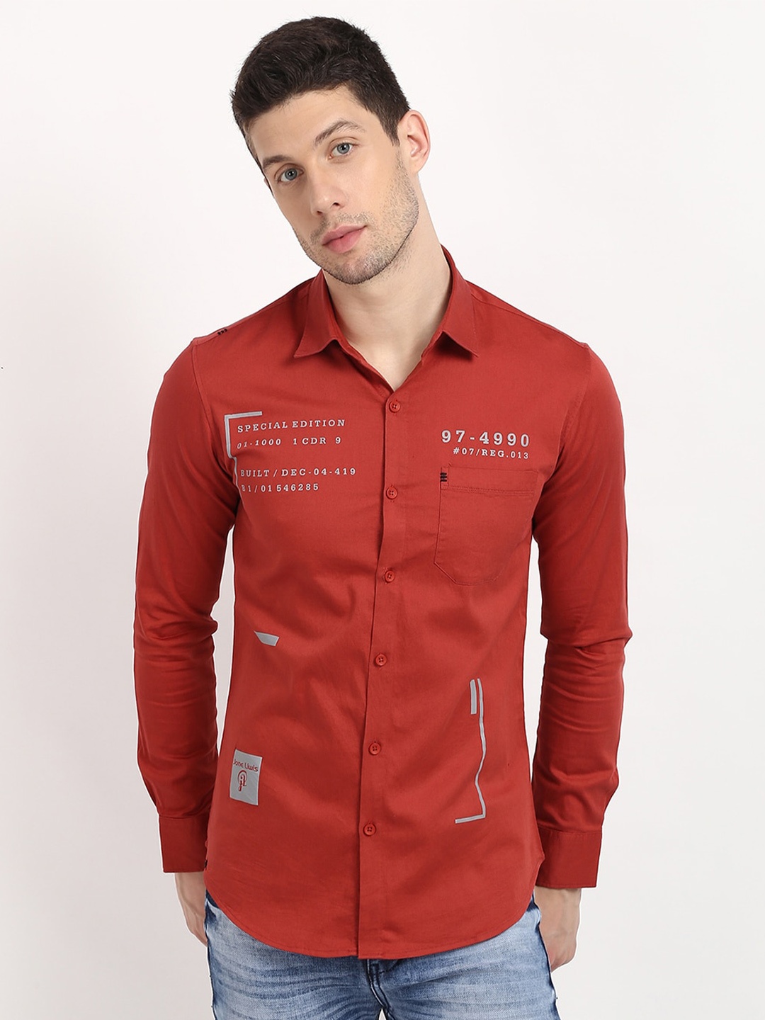 

V2 Value & Variety Men Rust Printed Casual Shirt