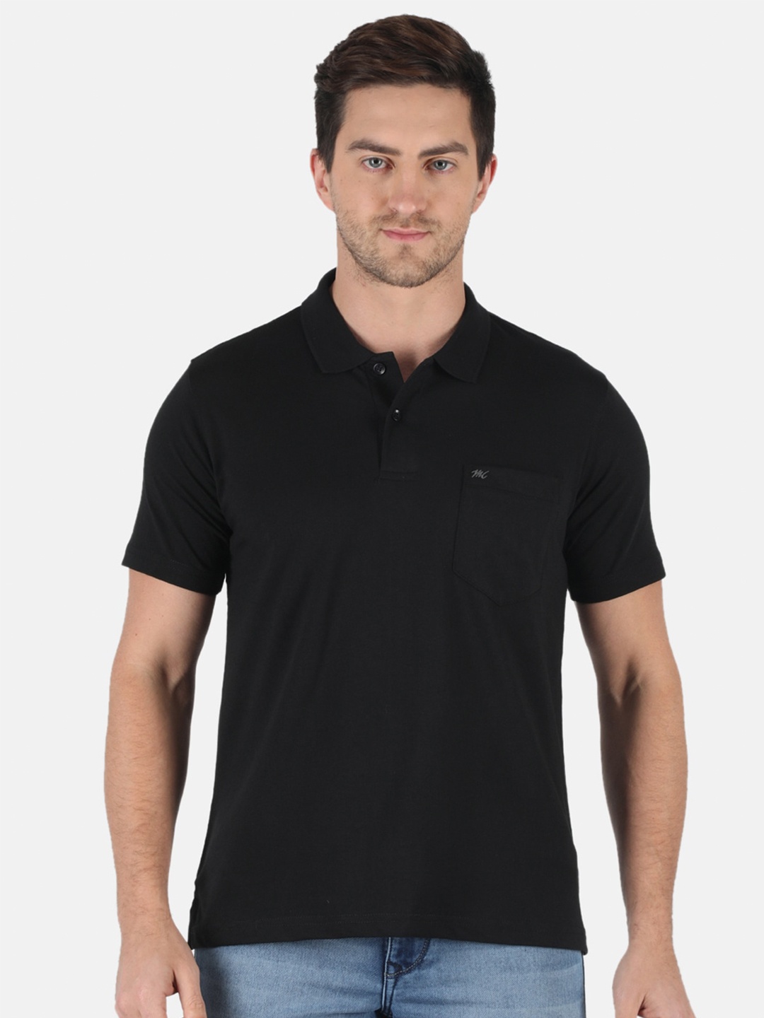 

Monte Carlo Men Black Polo Collar Pockets T-shirt