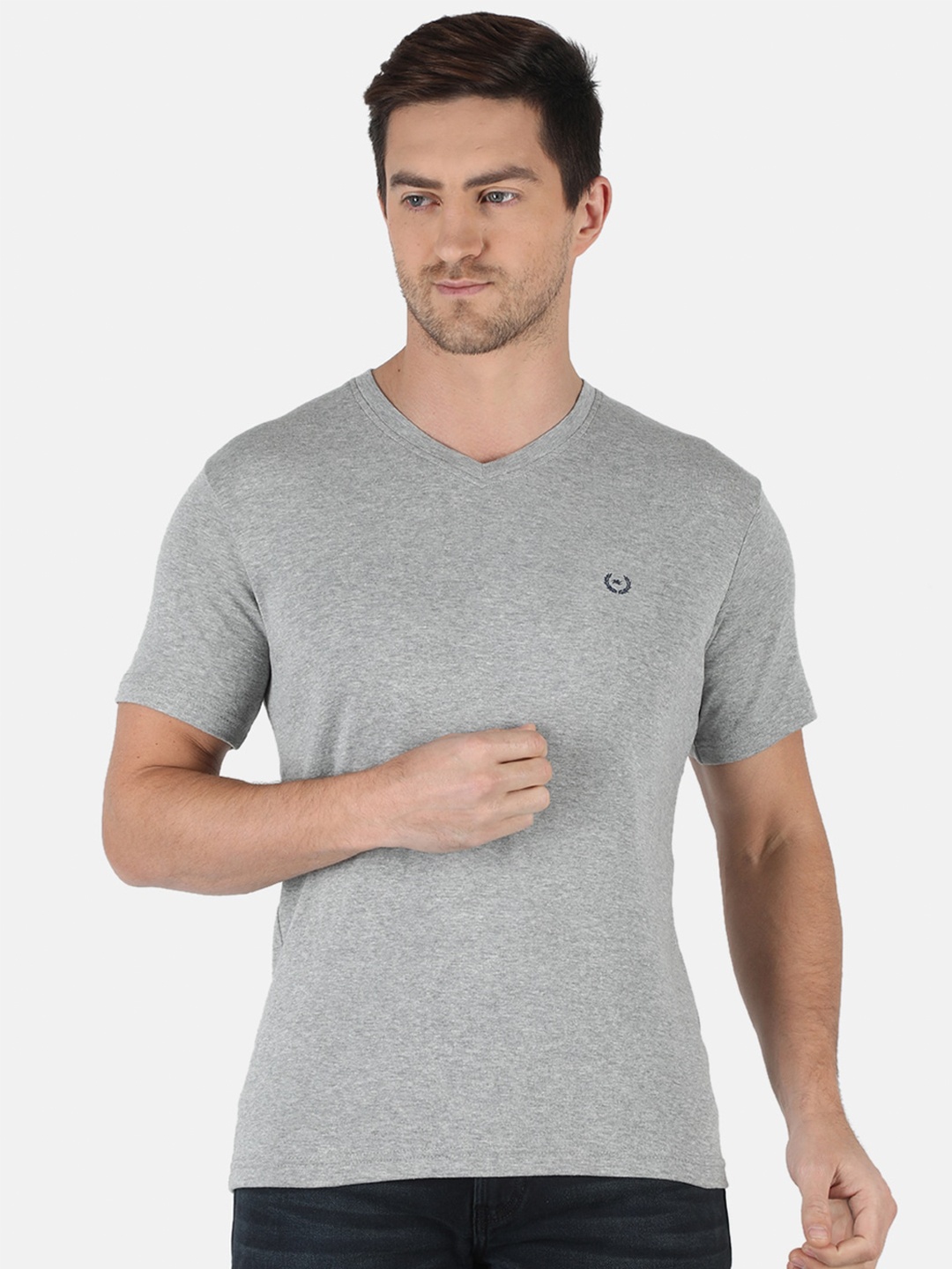 

Monte Carlo Men Grey Melange V-Neck Cotton T-shirt