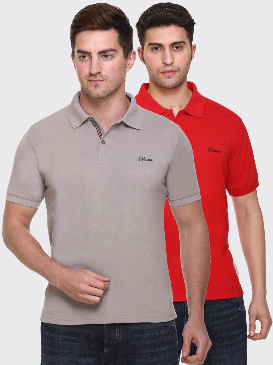 

Obaan Men Grey & Red Pack Of 2 Polo Collar Pockets T-shirt