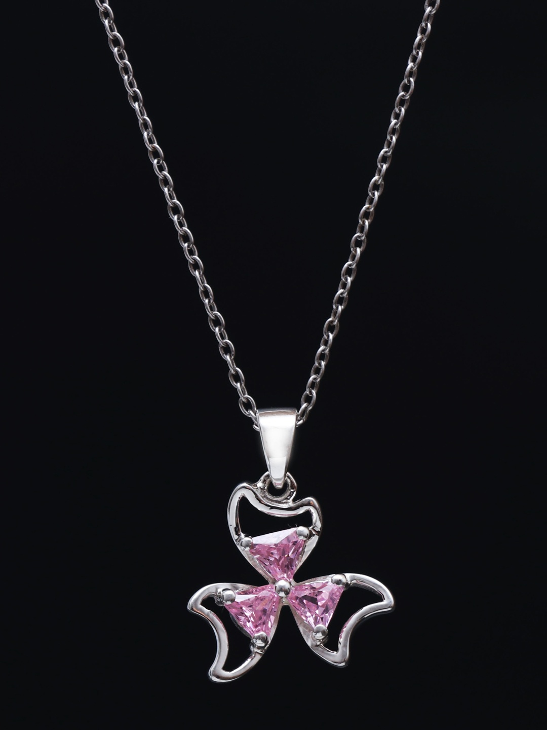 

HIFLYER JEWELS Sterling Silver Rhodium-Plated Pink CZ Pendant with 925 Hallmarking