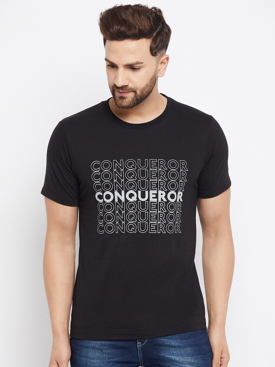 THE MILLION CLUB Men Black Typography Printed T-shirt