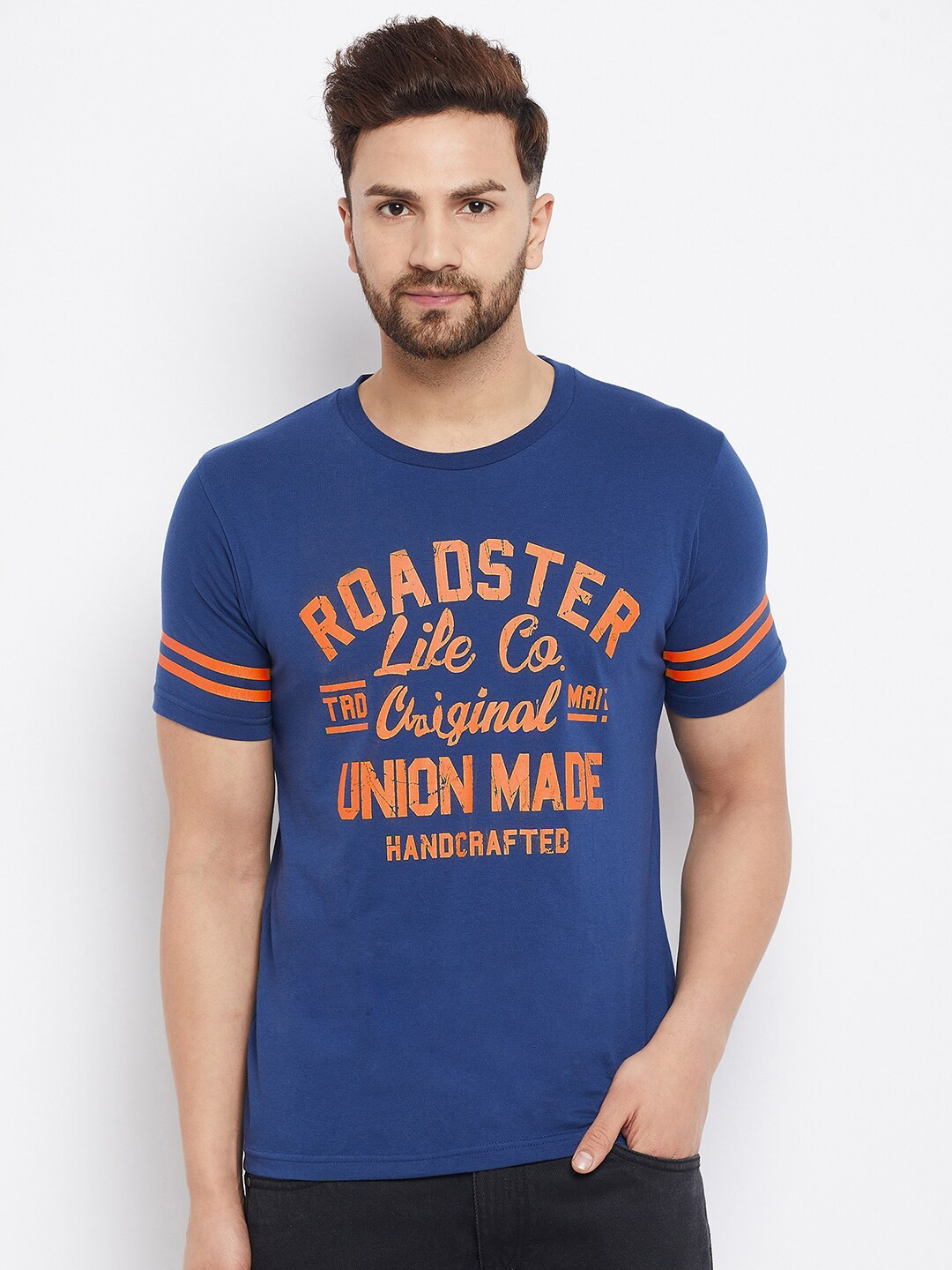 

THE MILLION CLUB Men Navy Blue Biker Printed T-shirt