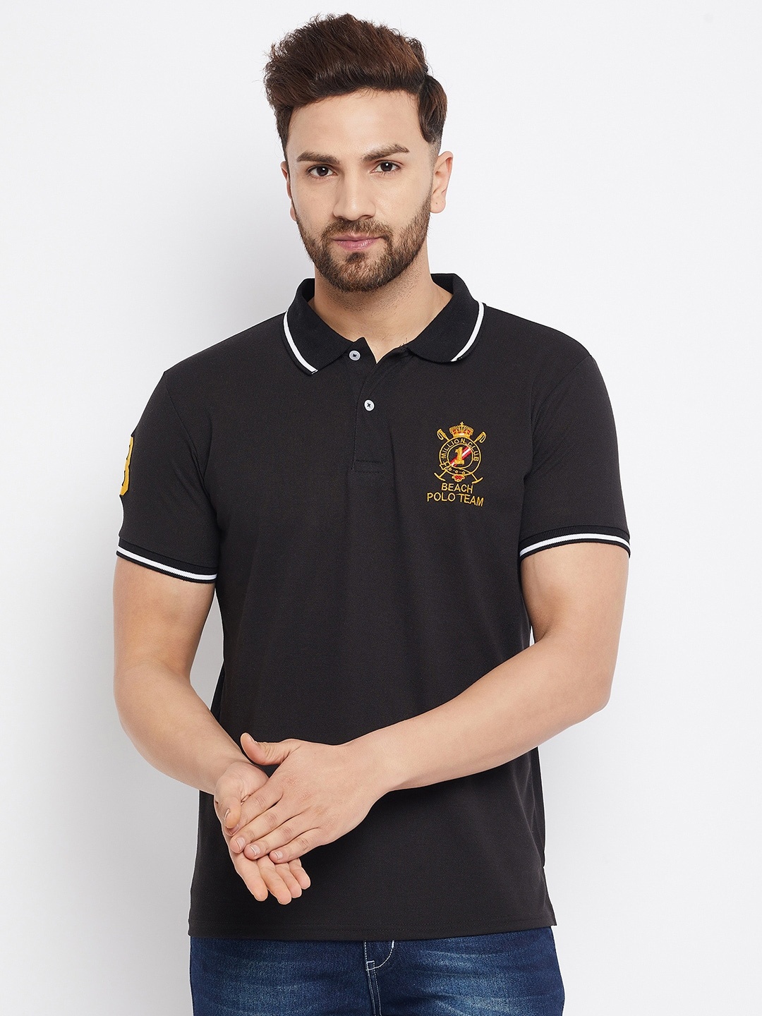 

THE MILLION CLUB Men Black Polo Collar T-shirt