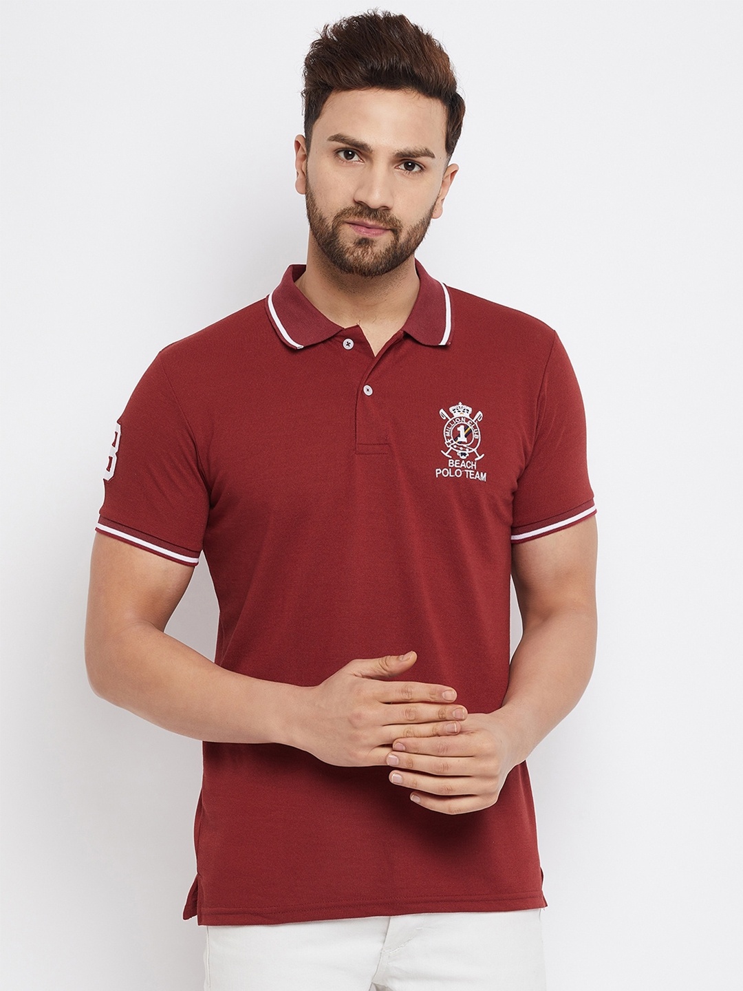 

THE MILLION CLUB Men Maroon Polo Collar Regular-Fit T-shirt