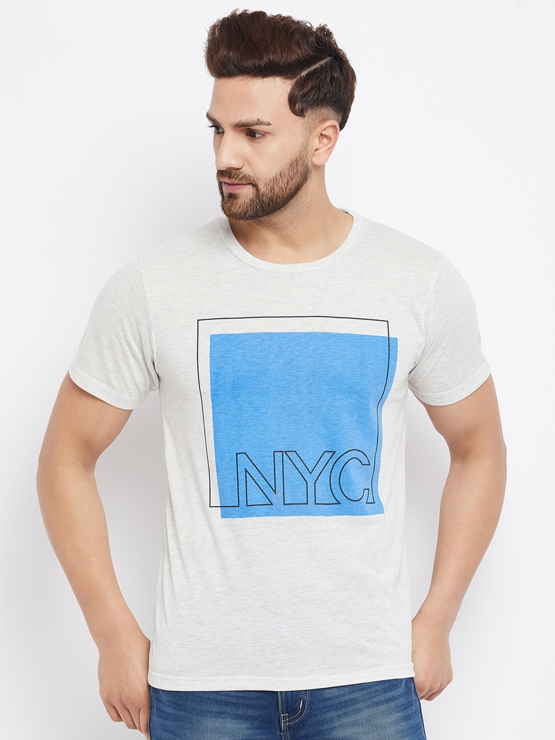 

THE MILLION CLUB Men White & Blue Typography Printed Regular-Fit T-shirt