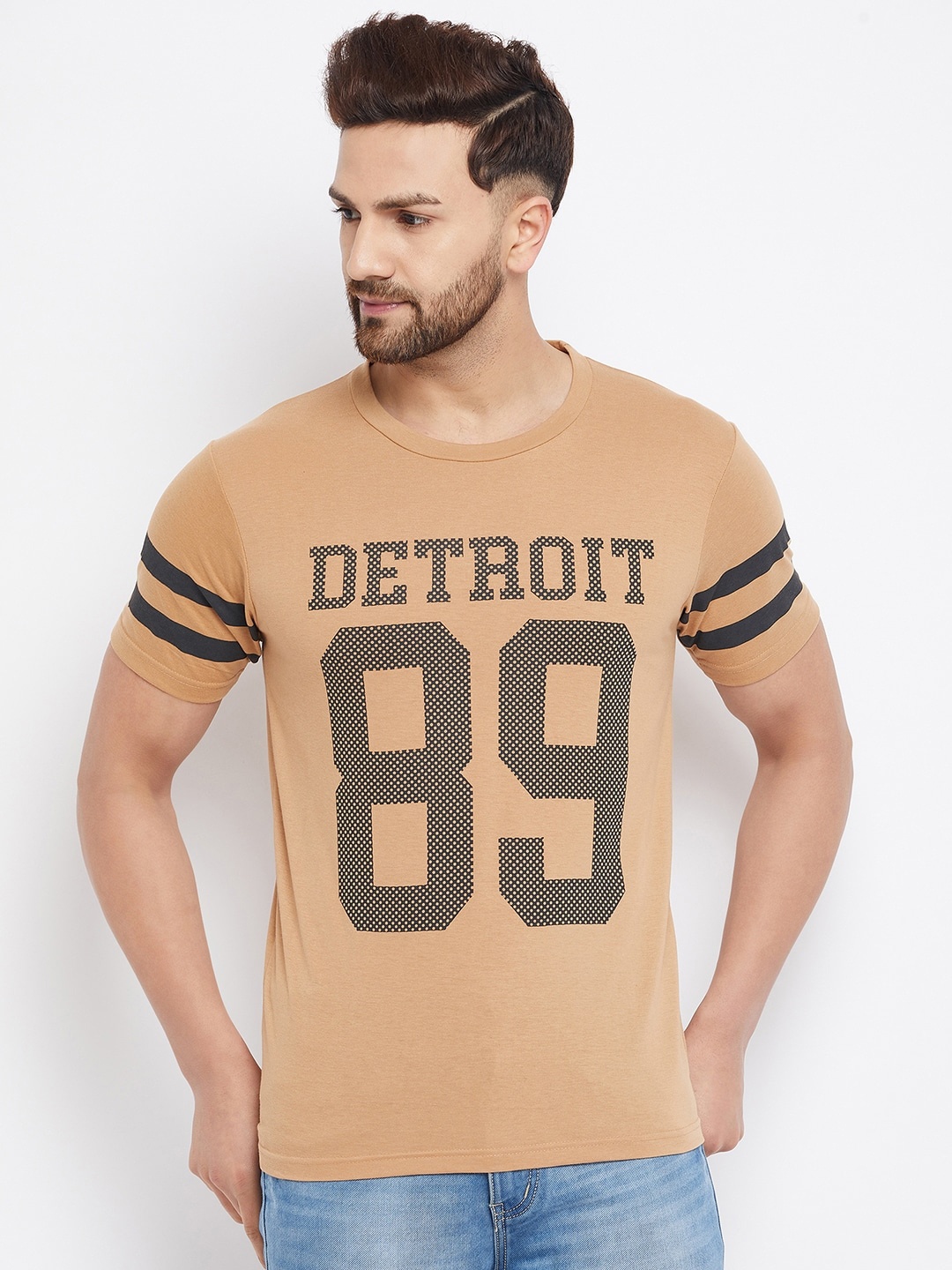 

THE MILLION CLUB Men Beige Varsity Printed T-shirt