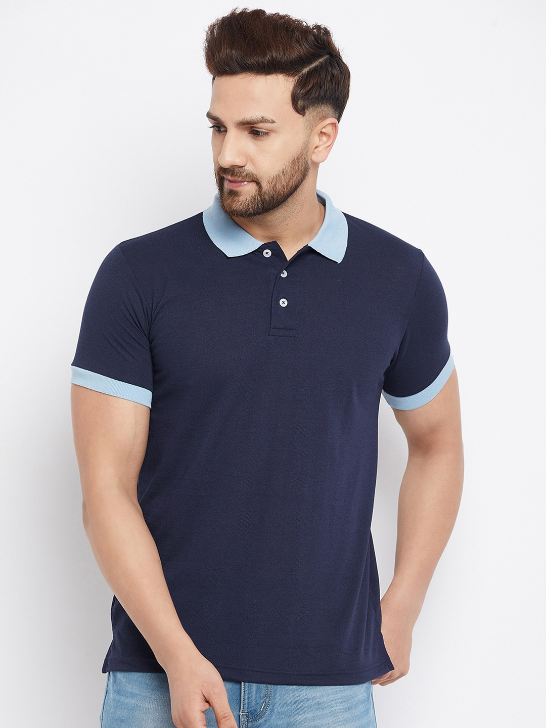 

THE MILLION CLUB Men Navy Blue Polo Collar Regular-Fit T-shirt