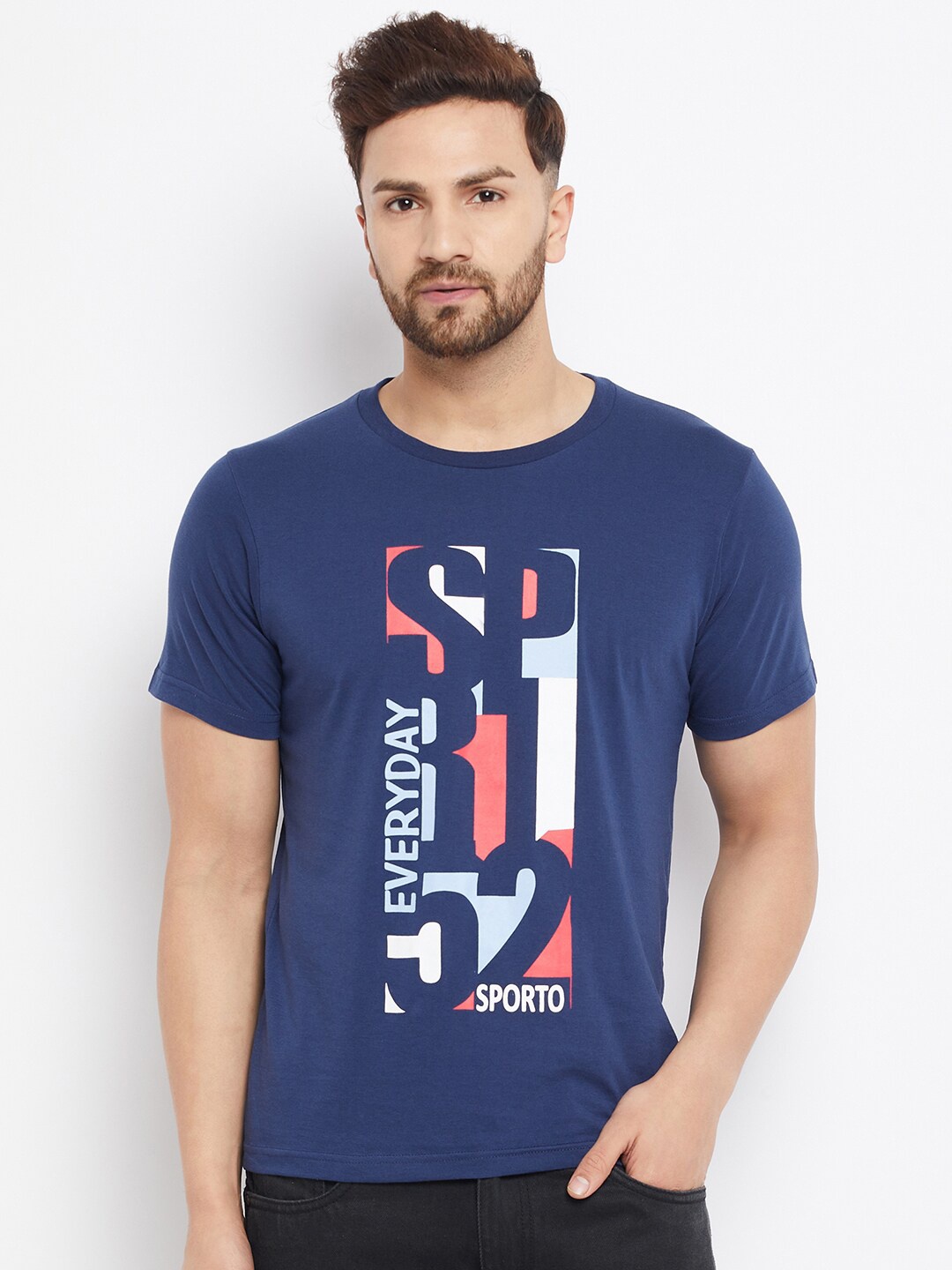 THE MILLION CLUB Men Navy Blue Typography Printed Regular-Fit T-shirt