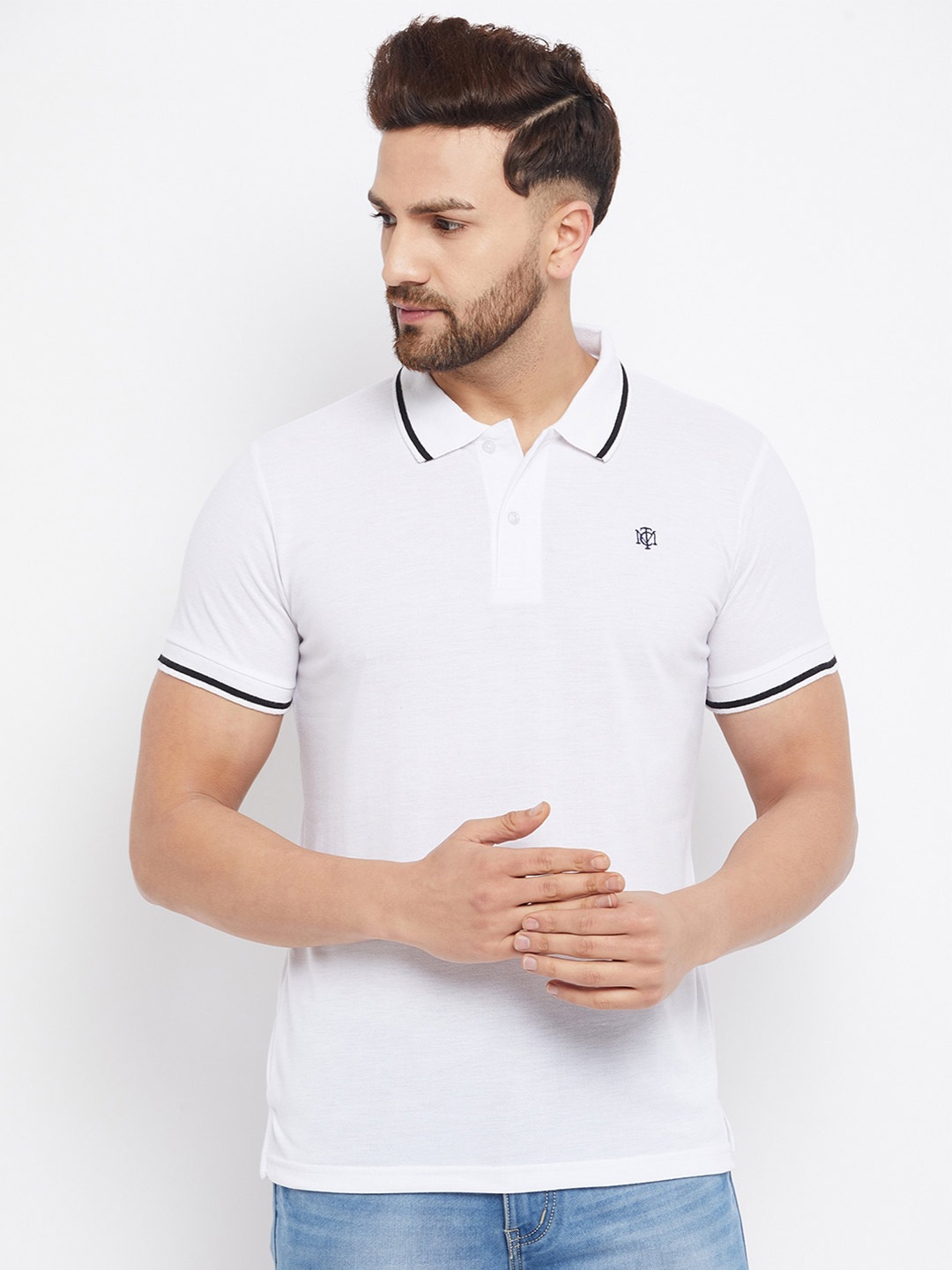 

THE MILLION CLUB Men White Polo Collar T-shirt