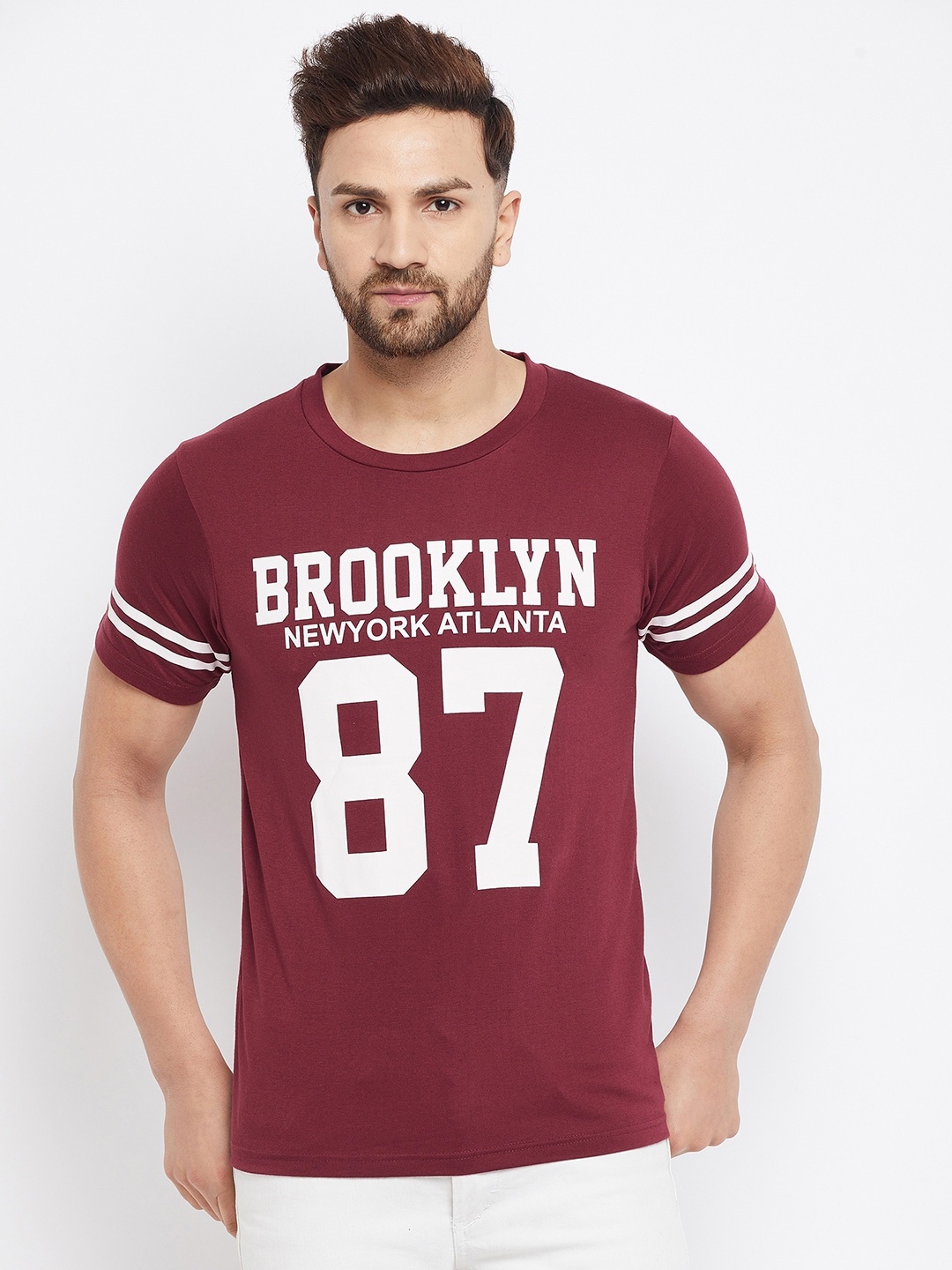 

THE MILLION CLUB Men Maroon Varsity Printed Regular-Fit T-shirt