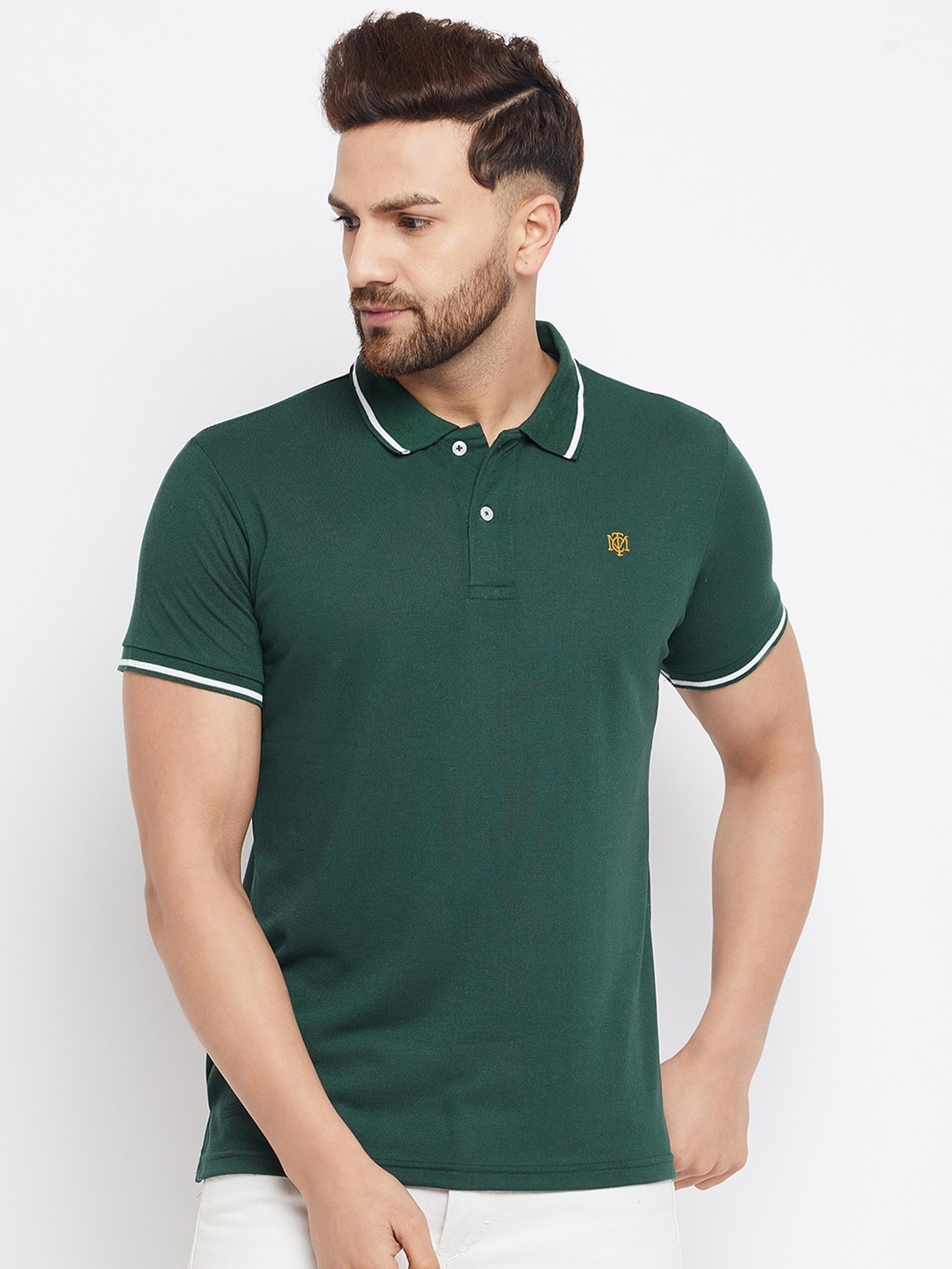 

THE MILLION CLUB Men Green Polo Collar T-shirt