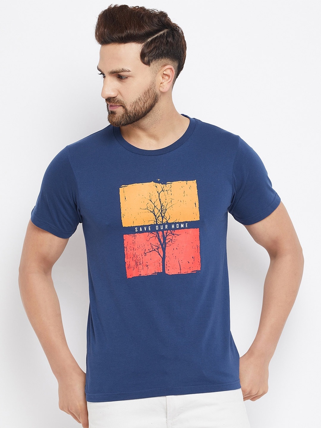 

THE MILLION CLUB Men Navy Blue Typography Printed Regular-Fit T-shirt