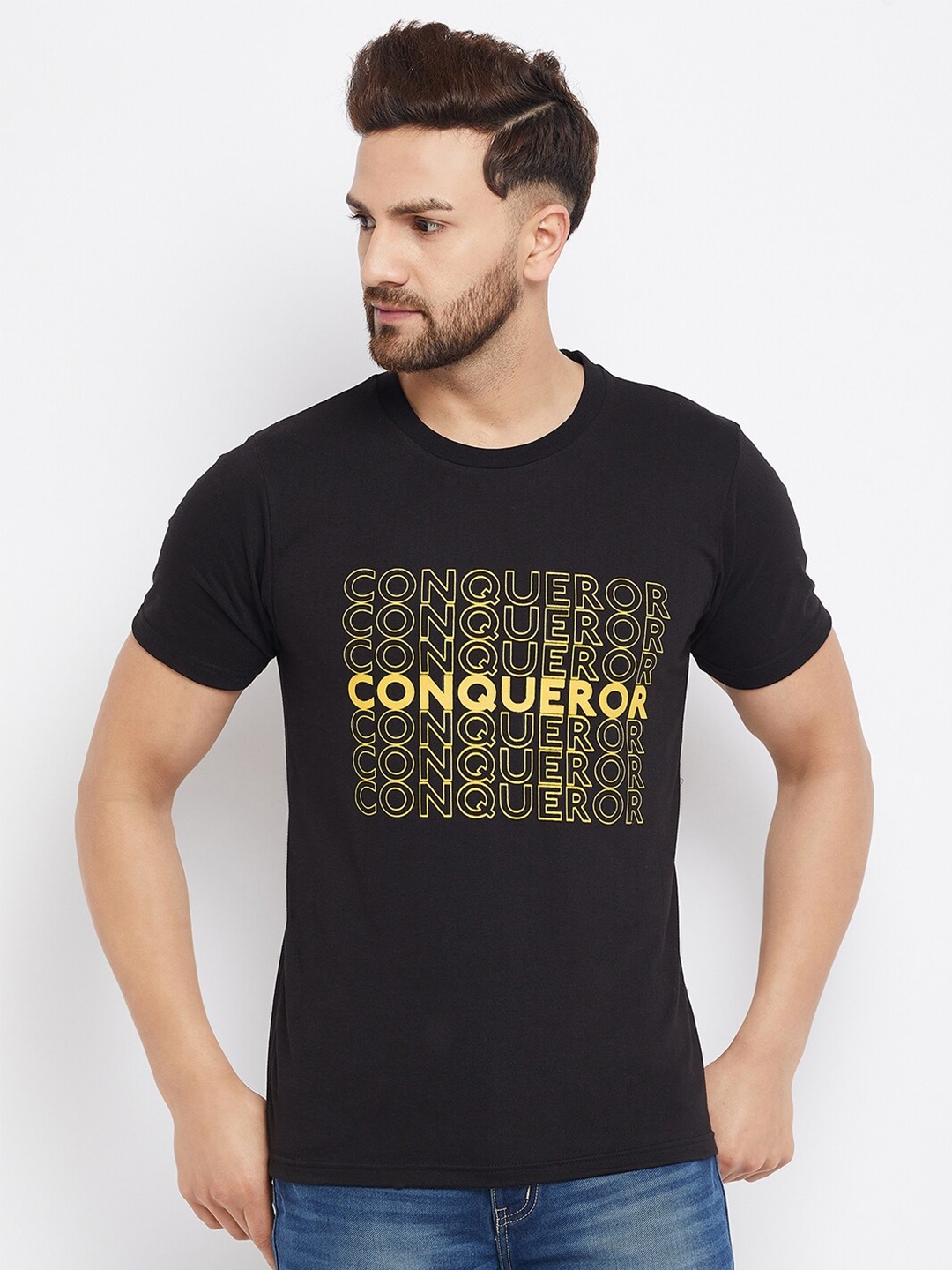 

THE MILLION CLUB Men Black Typography Printed Regular-Fit T-shirt