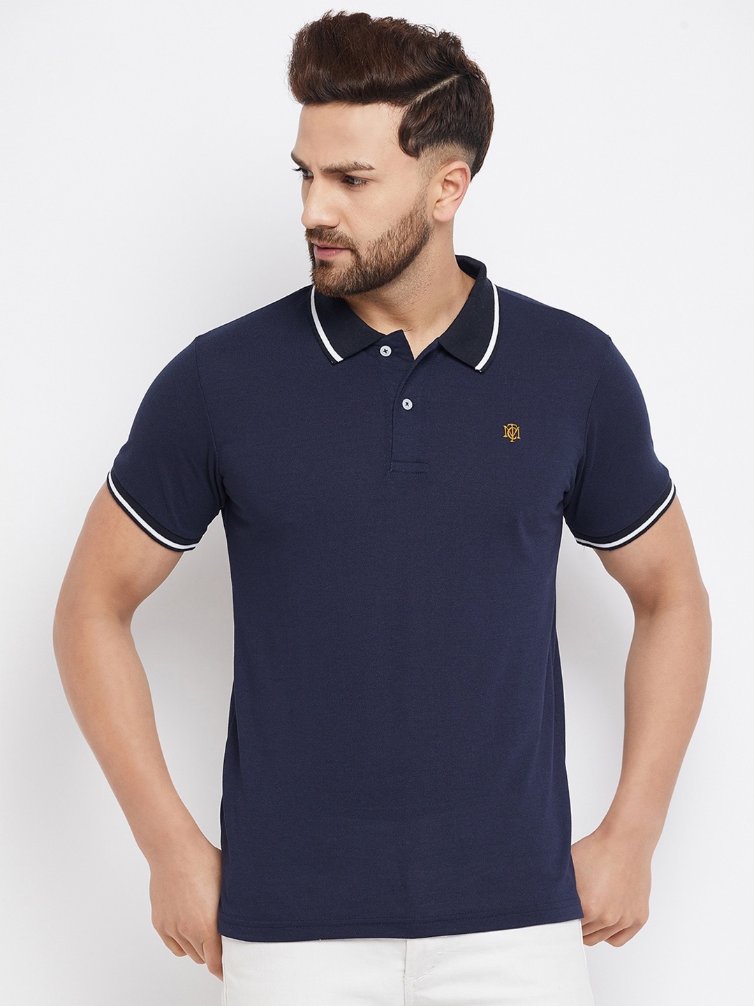 

THE MILLION CLUB Men Navy Blue Polo Collar T-shirt