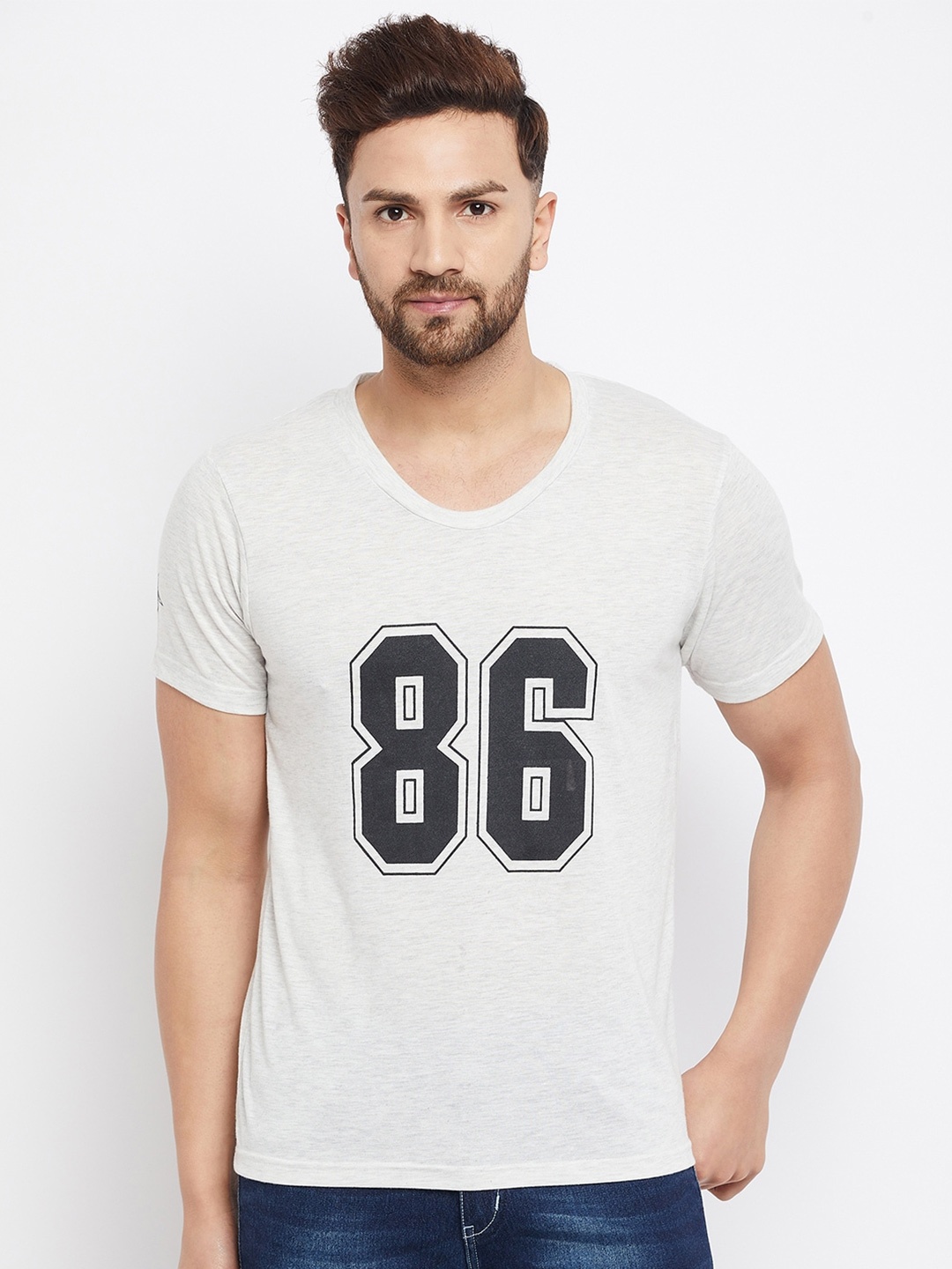 

THE MILLION CLUB Men Grey Typography Printed T-shirt