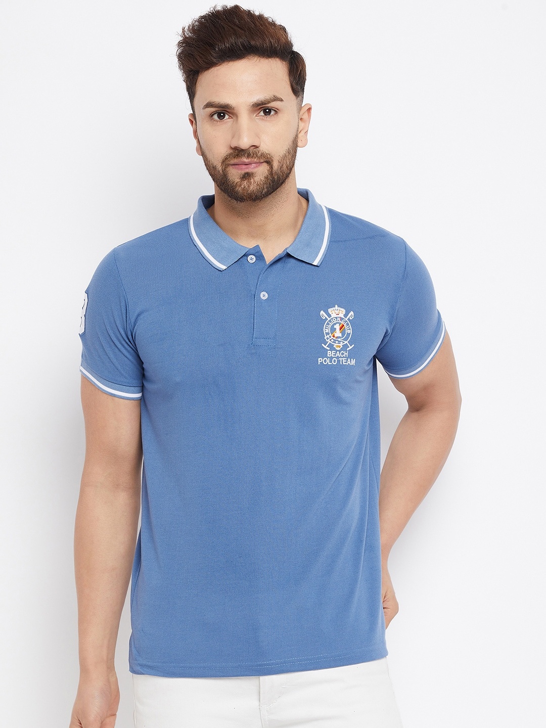 

THE MILLION CLUB Men Blue Regular Fit Polo Collar T-shirt