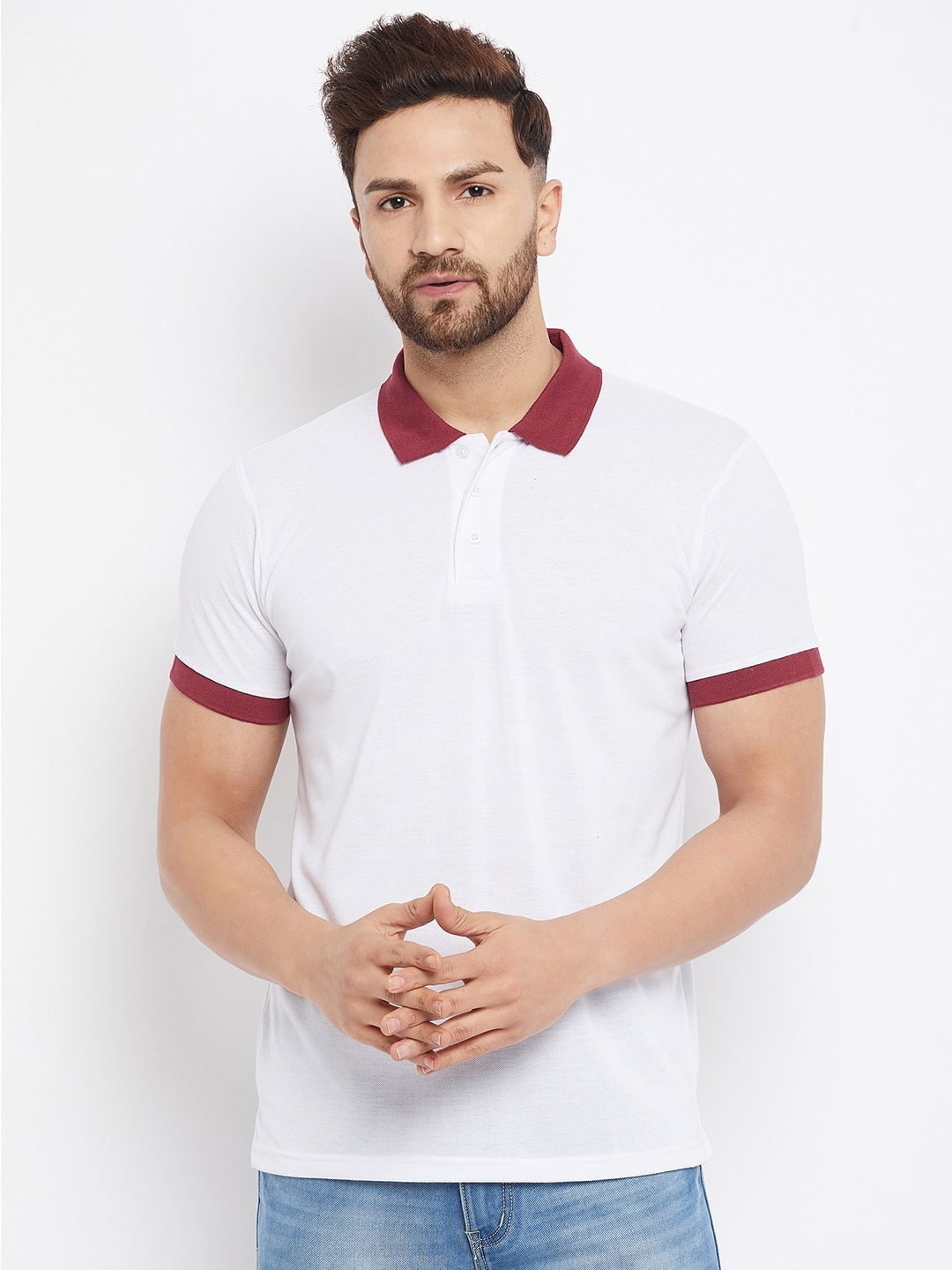 

THE MILLION CLUB Men White Polo Collar T-shirt