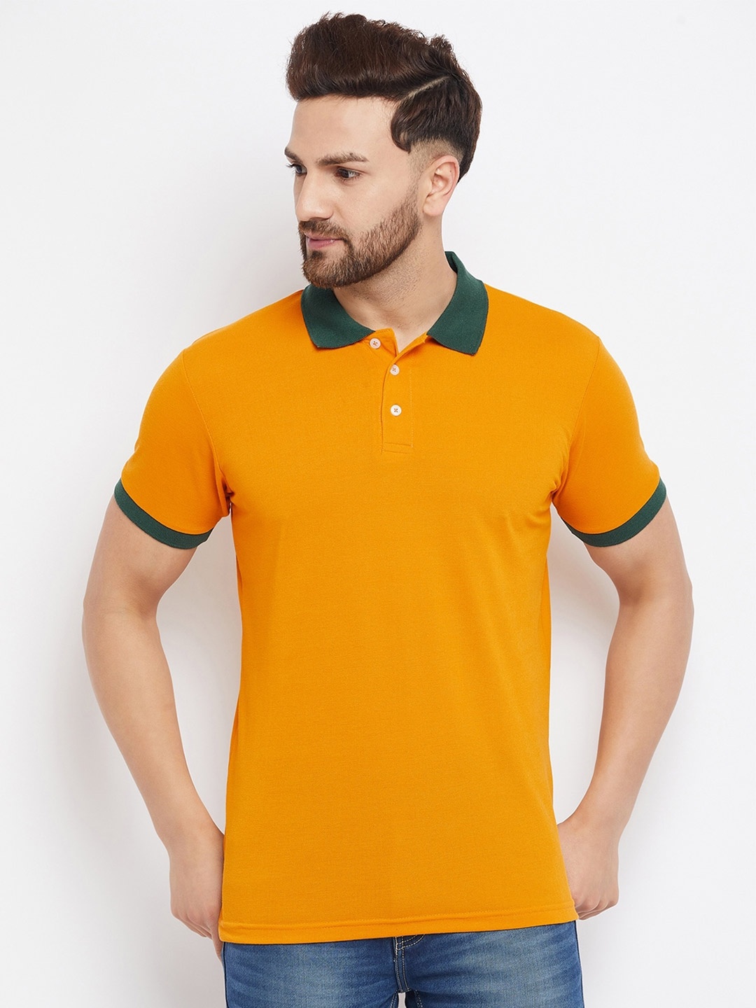 

THE MILLION CLUB Men Mustard Yellow Polo Collar Regular-Fit T-shirt