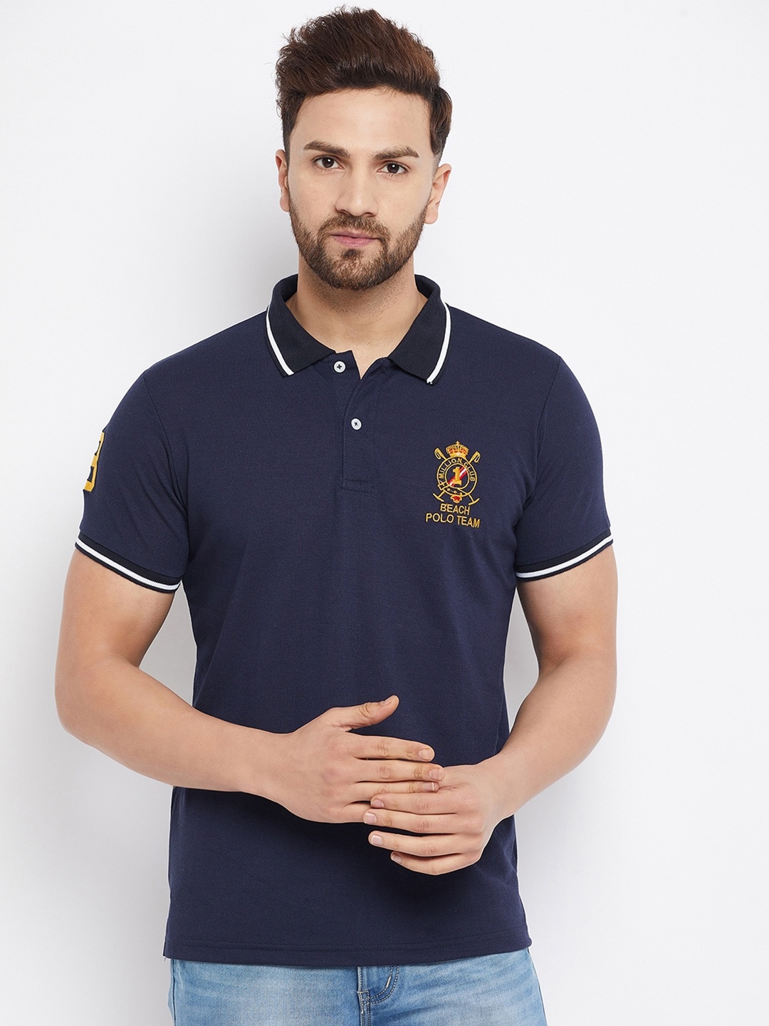 

THE MILLION CLUB Men Navy Blue Polo Collar T-shirt
