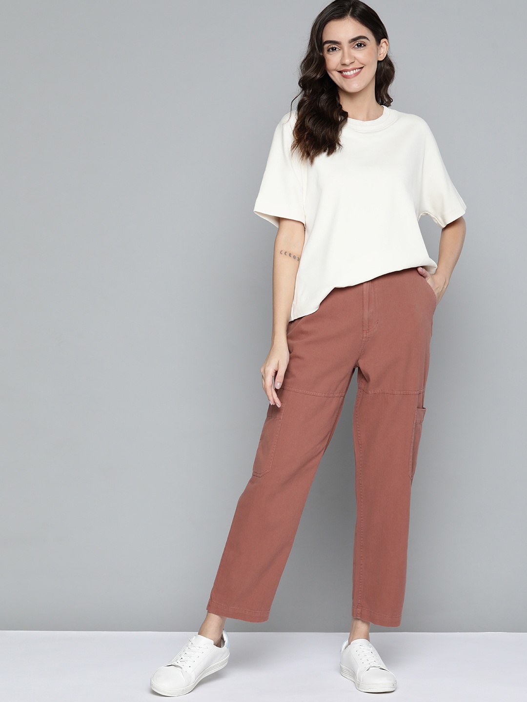

Mast & Harbour Women Rust Brown Pure Cotton Chinos Trousers