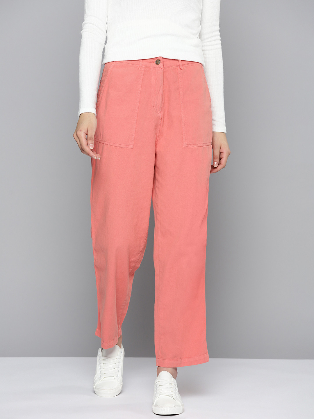 

Mast & Harbour Women Pure Cotton Trousers, Pink