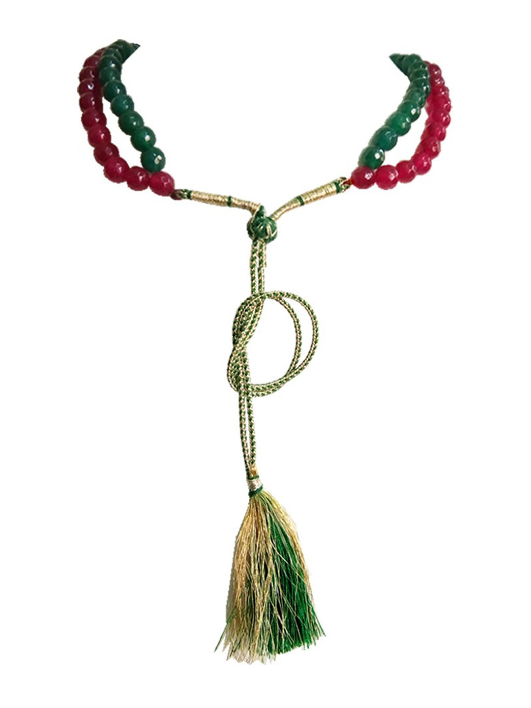 

RICH AND FAMOUS Green & Red Brass Gold-Plated Layered Quartz, Agate Stone Necklace