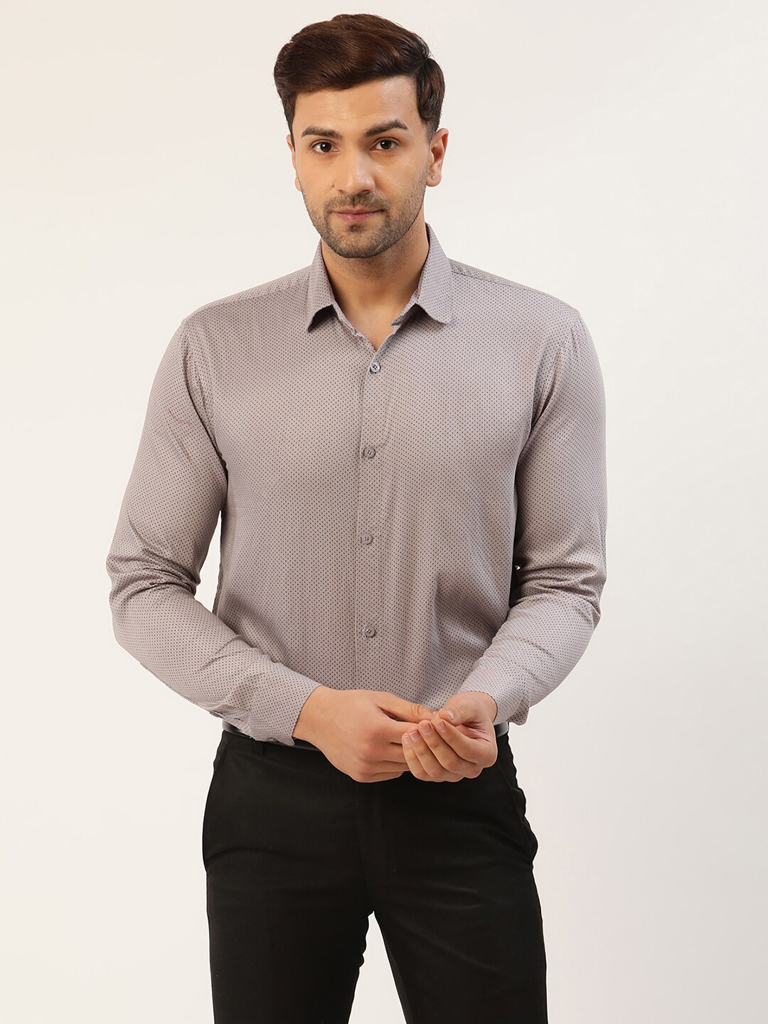 

JAINISH Men Grey Smart Slim Fit Printed Pure Cotton Formal Shirt