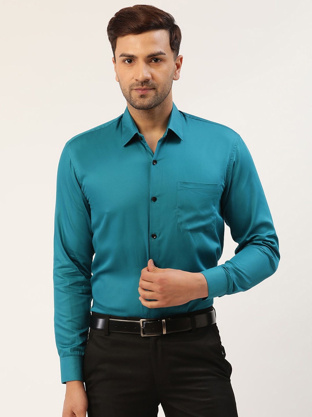 

JAINISH Men Teal Smart Slim Fit Cotton Formal Shirt