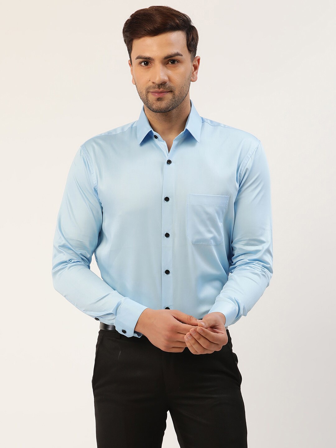 

JAINISH Men Blue Smart Slim Fit Pure Cotton Formal Shirt