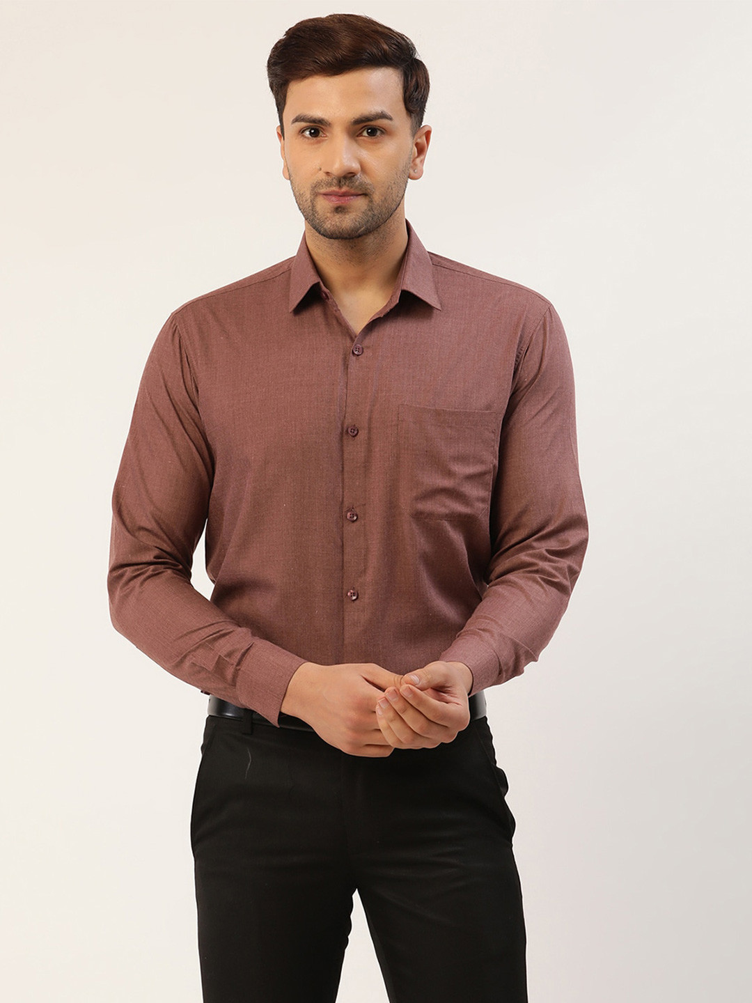 

JAINISH Men Brown Solid Smart Slim Fit Formal Shirt