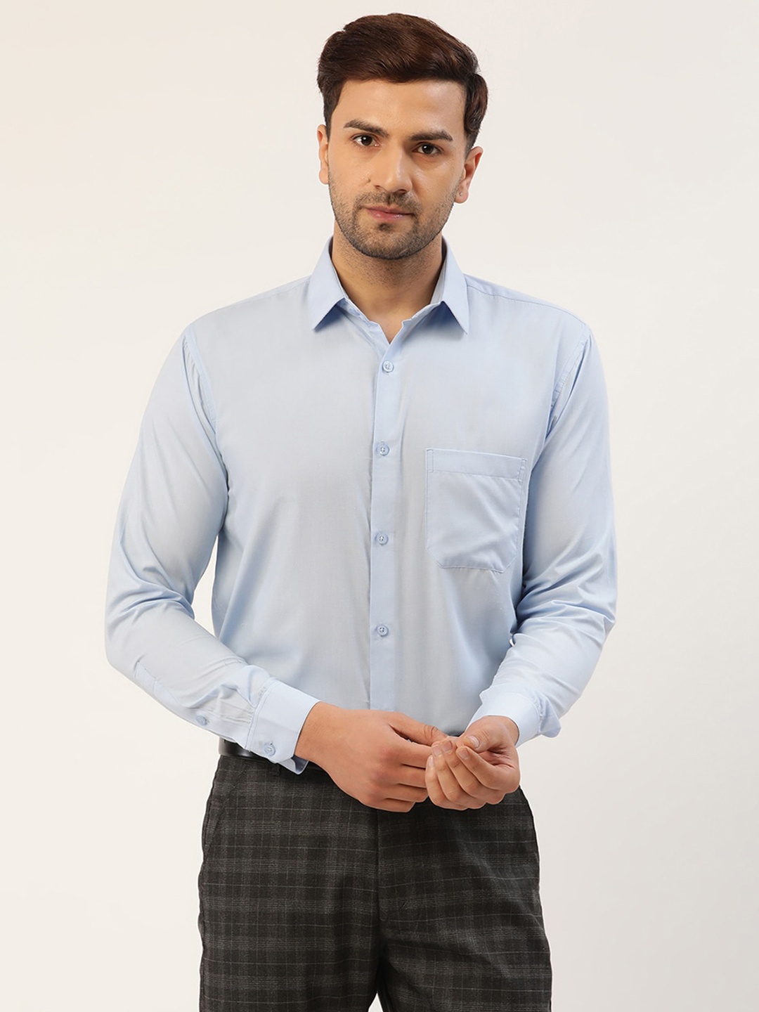 

JAINISH Men Blue Smart Slim Fit Pure Cotton Formal Shirt