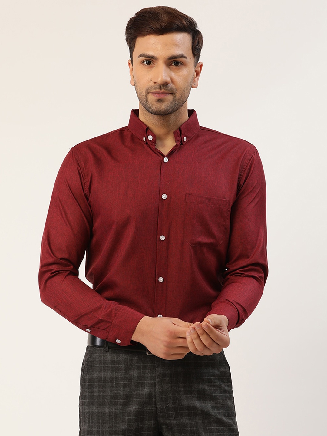 

JAINISH Men Maroon Smart Slim Fit Casual Shirt
