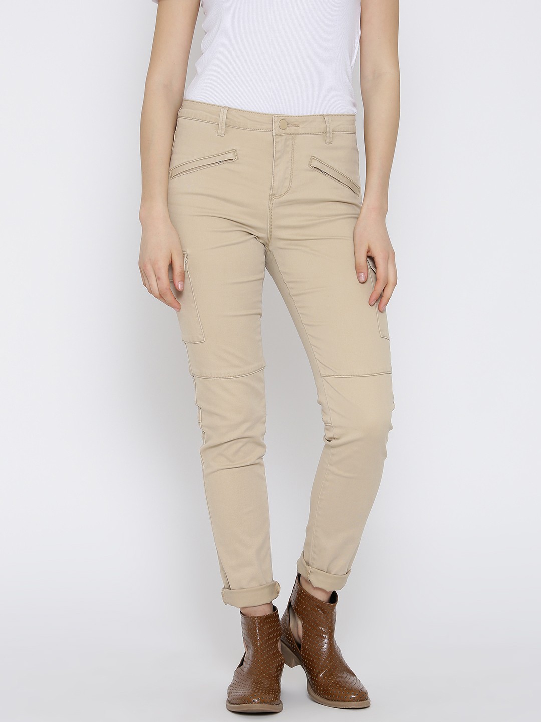 

FOREVER 21 Women Beige Casual Trousers