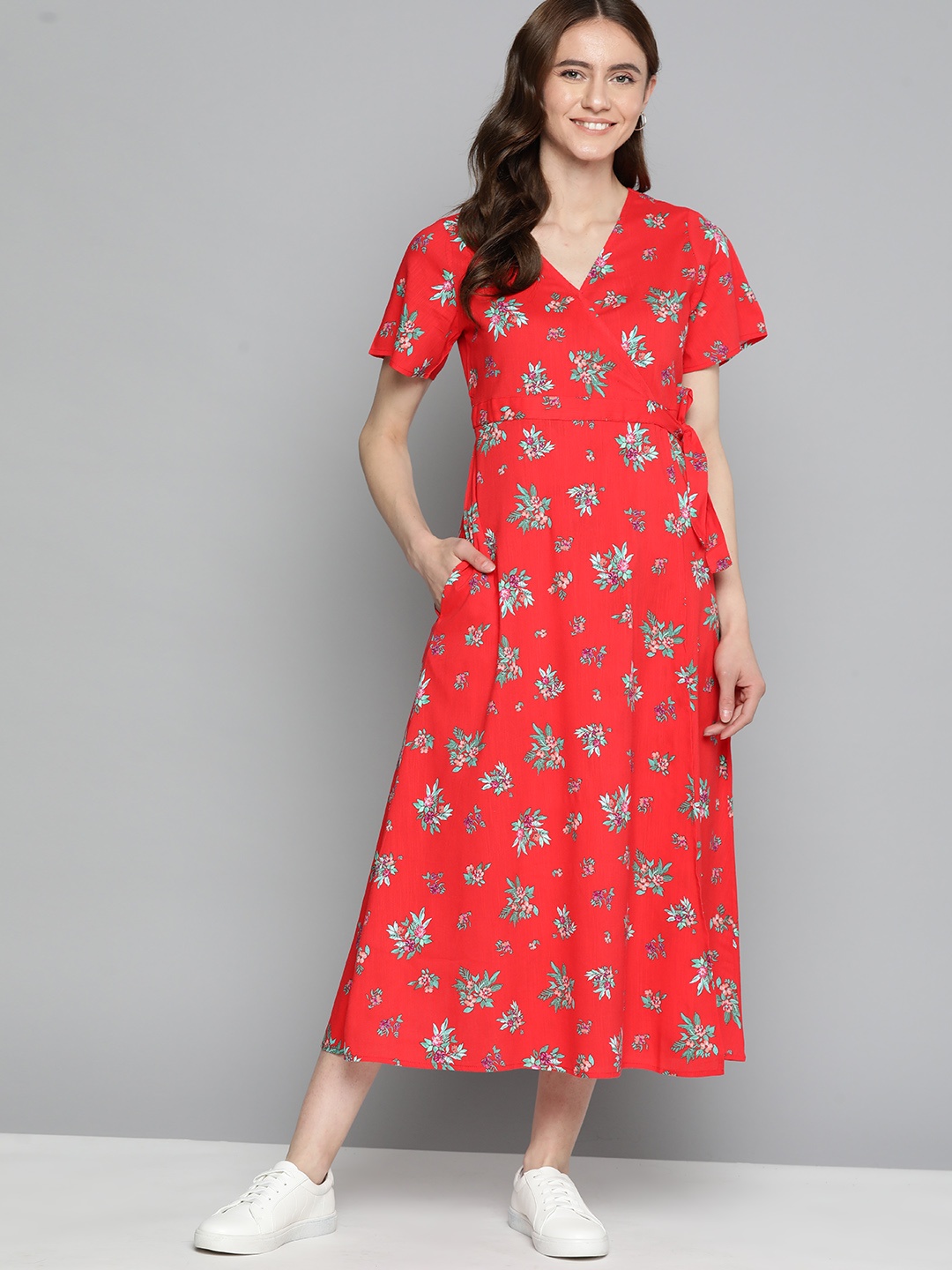 

Mast & Harbour Floral Wrap Maxi Dress, Red