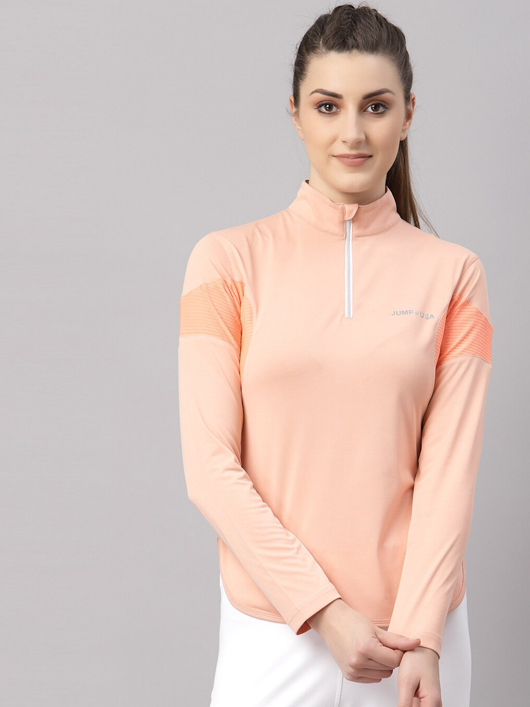 

JUMP USA Women Peach-Coloured High Neck T-shirt