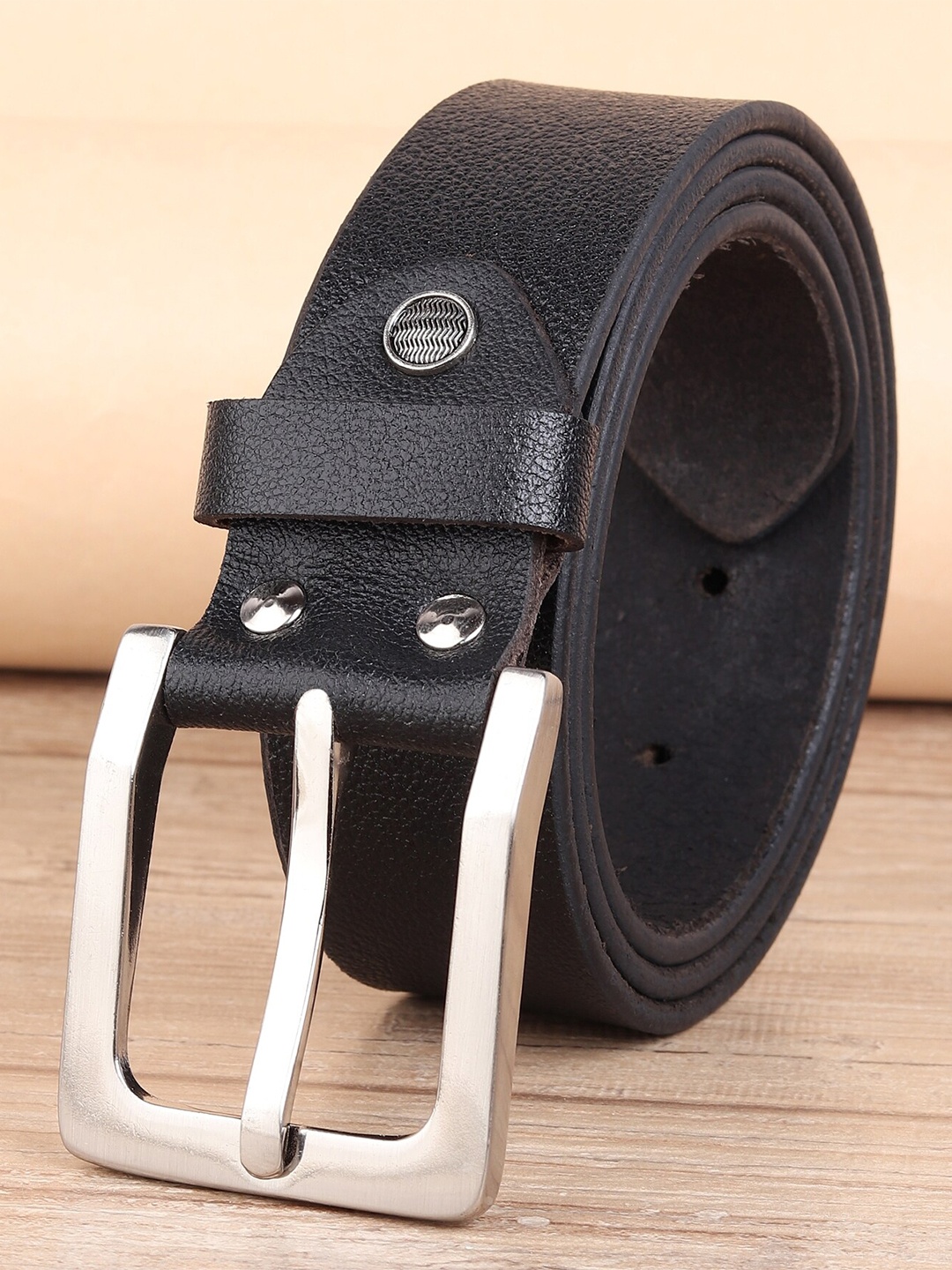 

URBAN ALFAMI Men Black Textured Leather Wide Belt