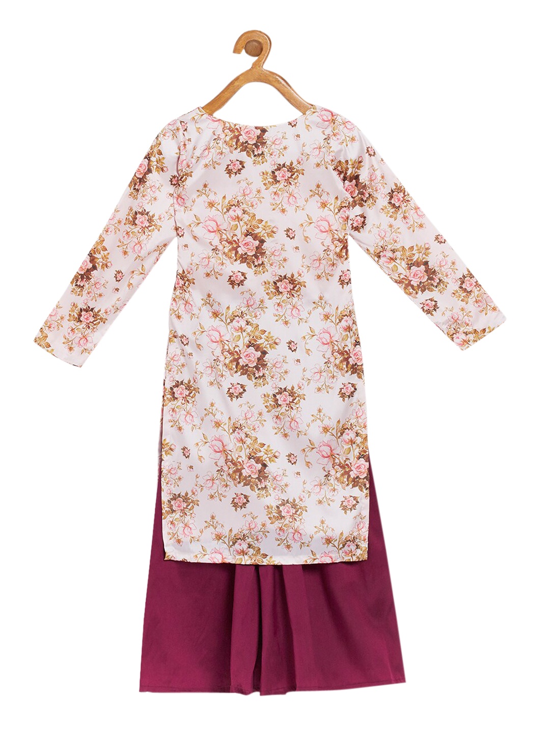 

Ethnovog Girls Pink Burgundy Floral Printed Kurta Set