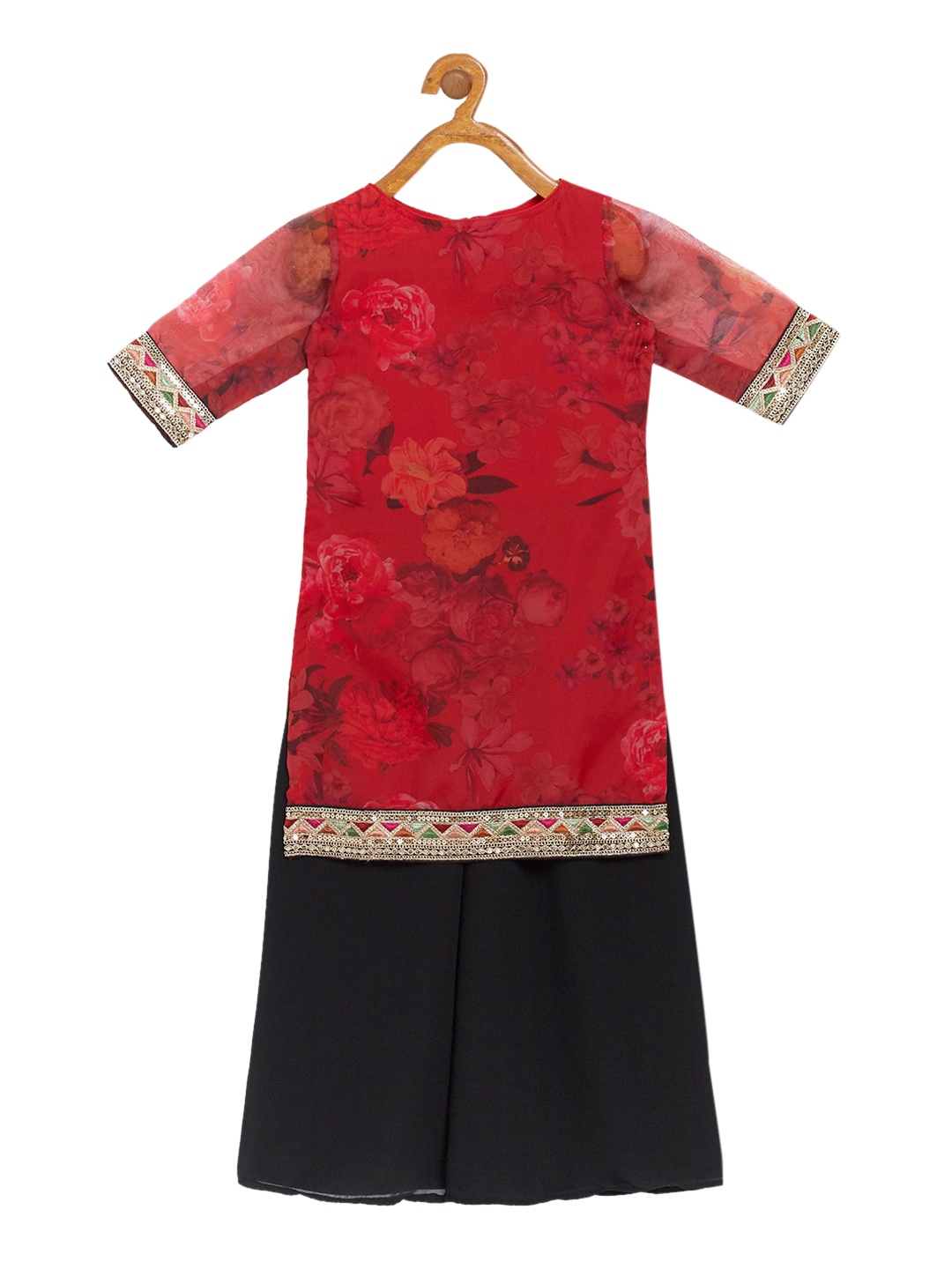 

Ethnovog Girls Red Floral Printed Kurti with Skirt