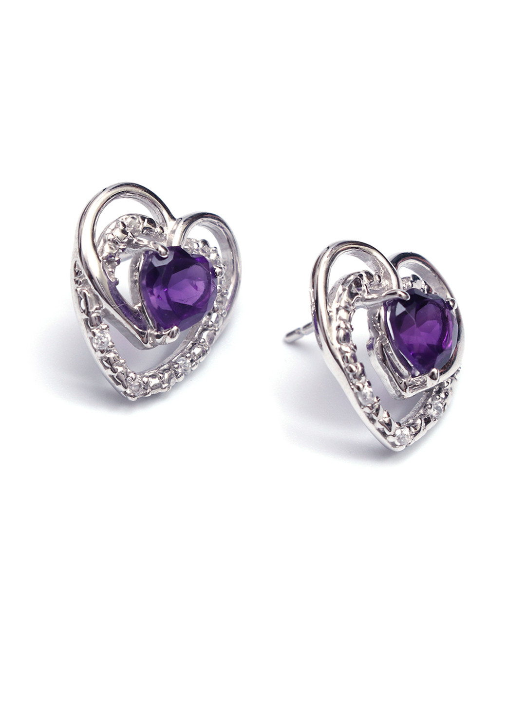 

HIFLYER JEWELS Purple Heart Shaped Studs Earrings