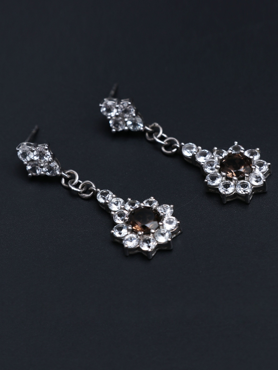 

HIFLYER JEWELS Brown-Toned & Rhodium-Plated Quartz Contemporary Drop Earrings